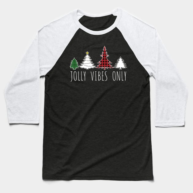 Jolly Vibes Only Colorful Plaid Christmas Trees Baseball T-Shirt by Brobocop